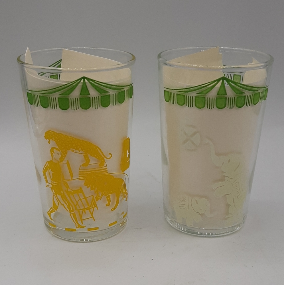 Rare Vintage Circus Juice Glasses MCM Set of 2 Drinkware 3 1/2" Tall